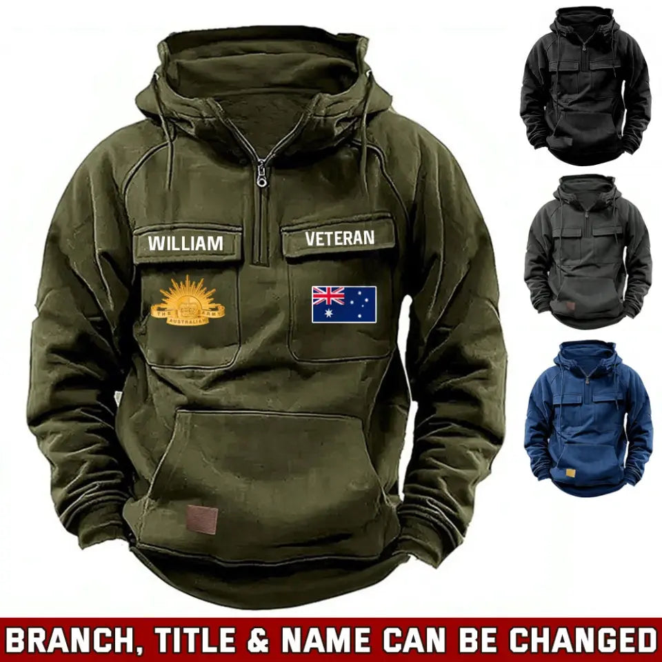 Personalized Australian Veteran Logo Australia Flag Custom Name American Retro Hooded Sweatshirt Printed QTVA241596