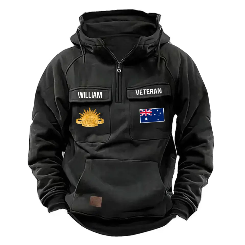 Personalized Australian Veteran Logo Australia Flag Custom Name American Retro Hooded Sweatshirt Printed QTVA241596
