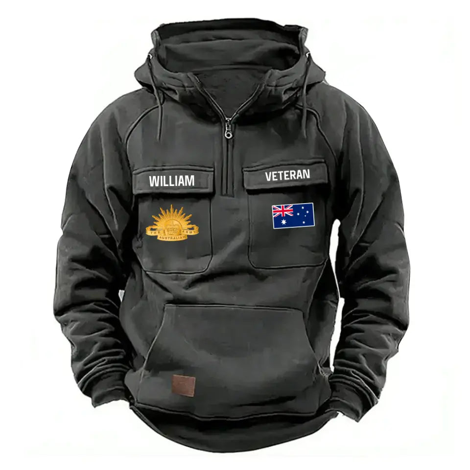 Personalized Australian Veteran Logo Australia Flag Custom Name American Retro Hooded Sweatshirt Printed QTVA241596
