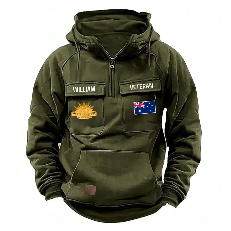 Personalized Australian Veteran Logo Australia Flag Custom Name American Retro Hooded Sweatshirt Printed QTVA241596