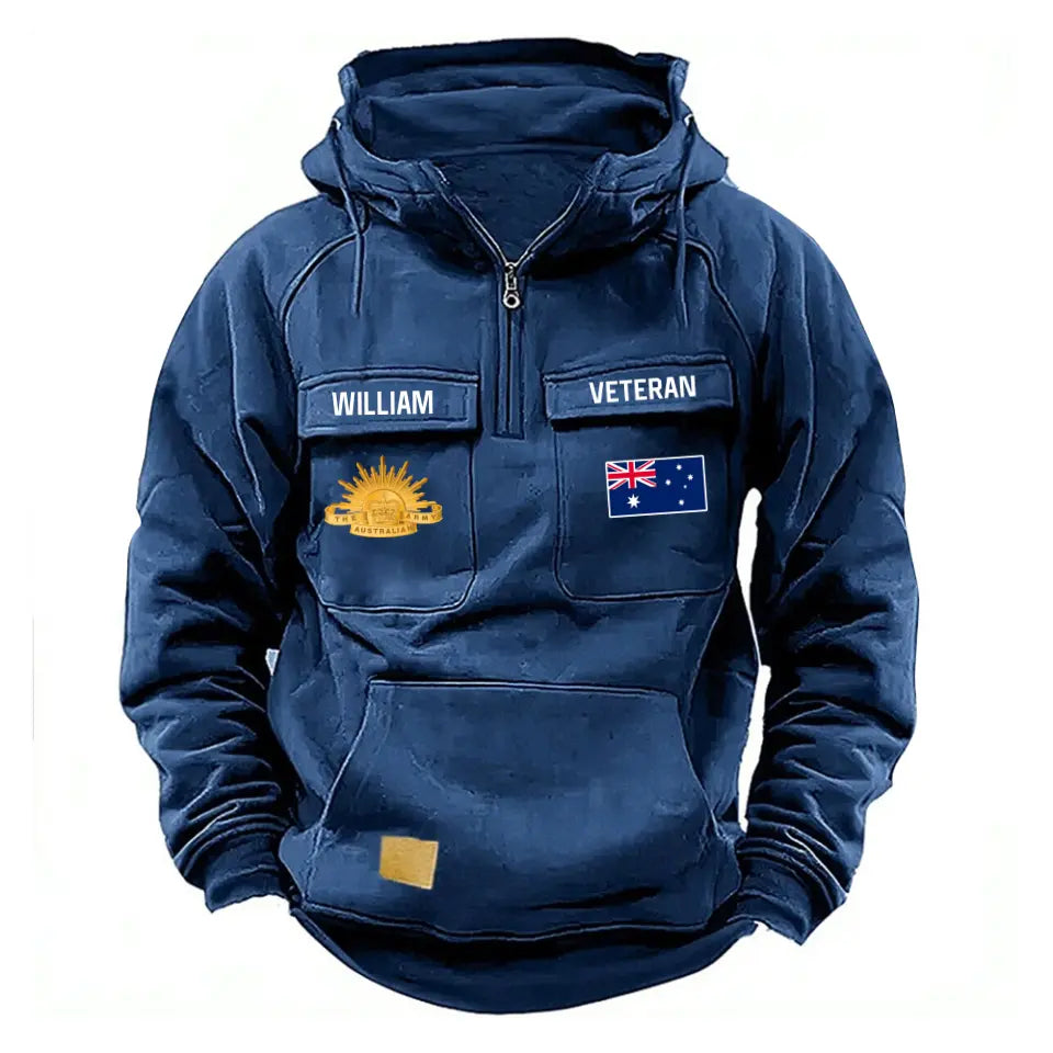 Personalized Australian Veteran Logo Australia Flag Custom Name American Retro Hooded Sweatshirt Printed QTVA241596