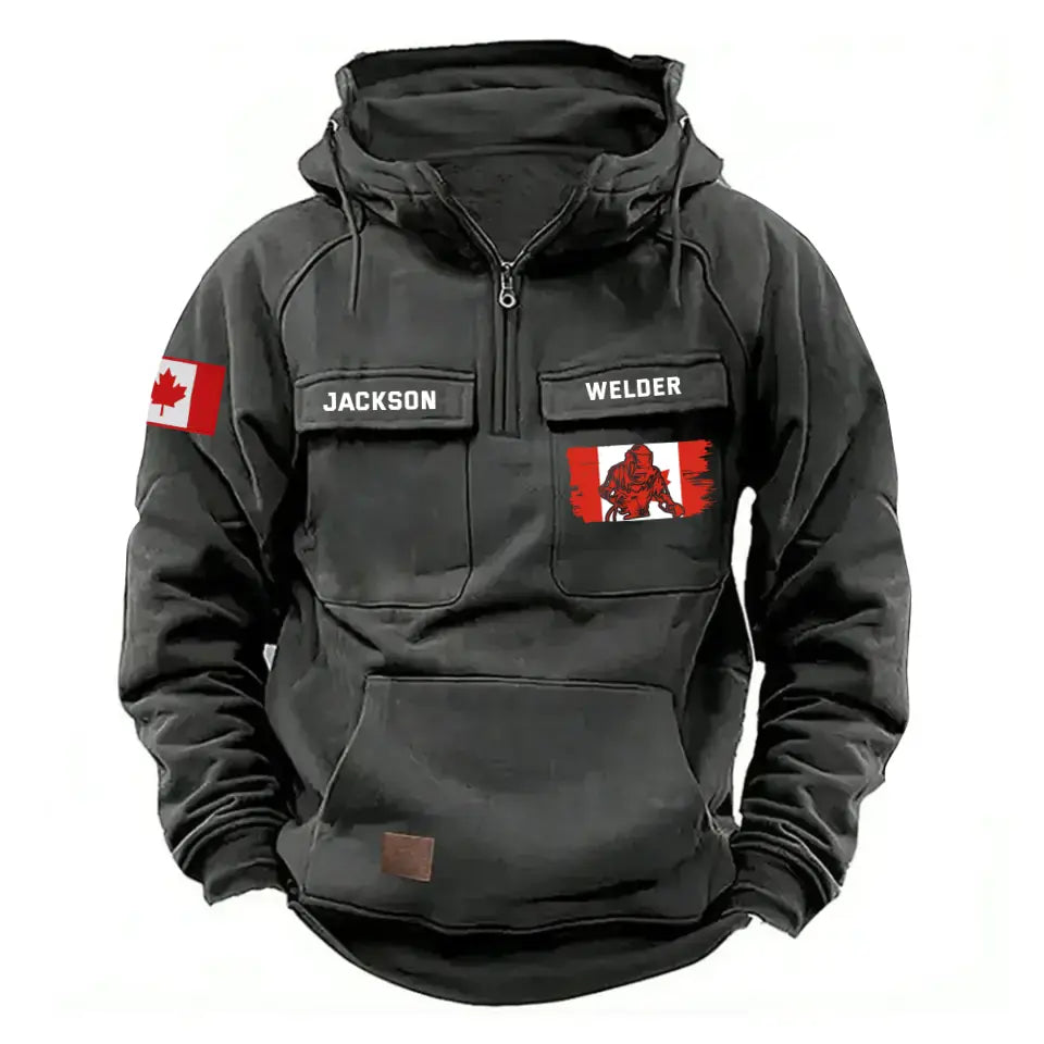 Personalized Canadian Welder Canada Flag American Retro Hooded Sweatshirt Printed KVH241601