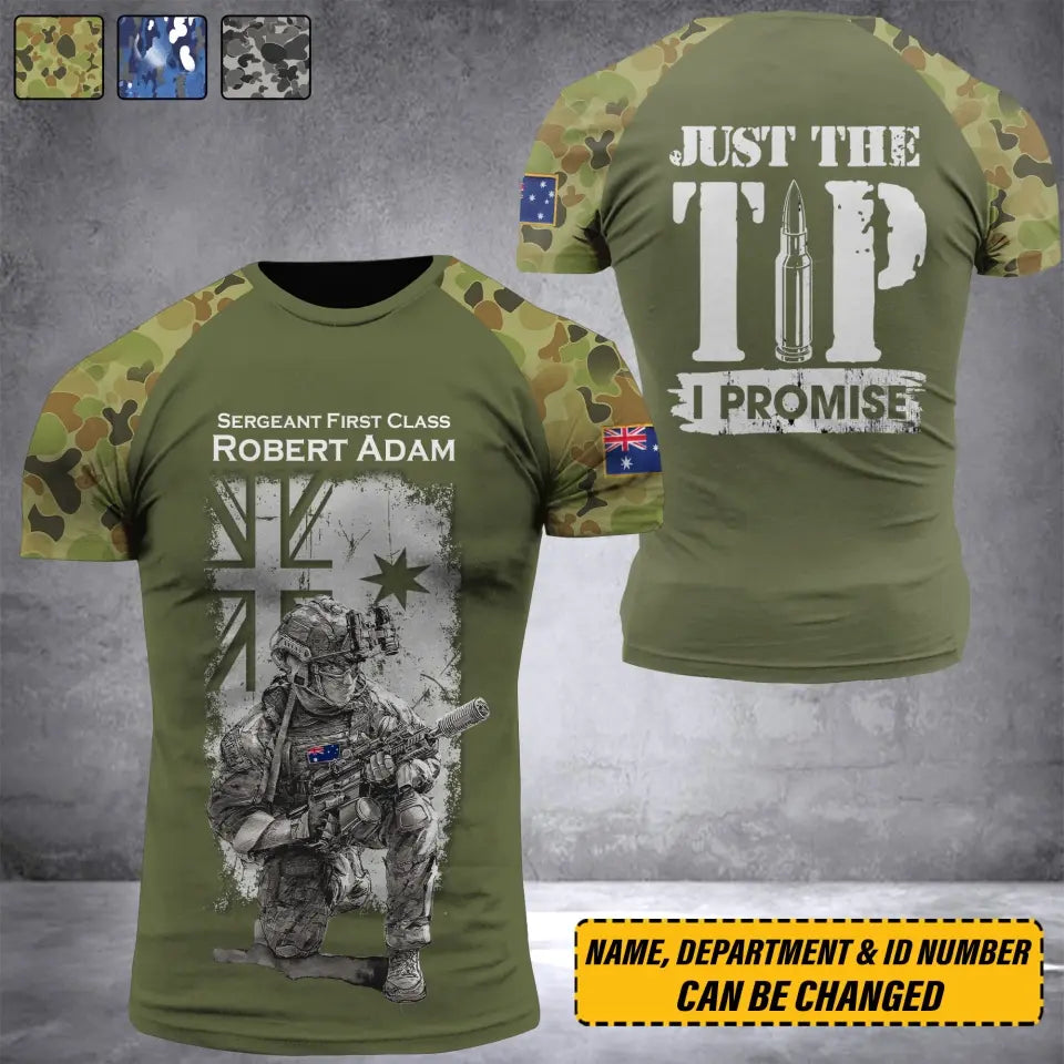 Personalized Australian Veteran Camo Just The Tip I Promise 3D T-shirt Printed VQ241598