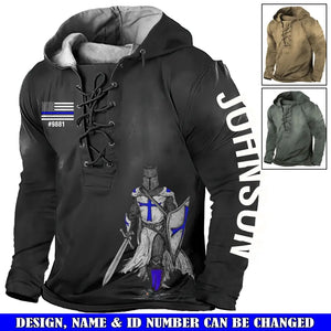 Personalized Knight US Police Custom Name & ID Lace-up Long Sleeves Hoodie 3D Printed QTVQ241603