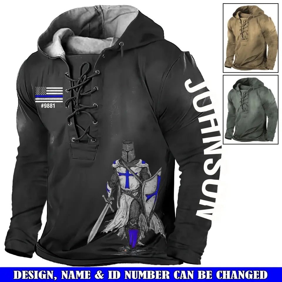 Personalized Knight US Police Custom Name & ID Lace-up Long Sleeves Hoodie 3D Printed QTVQ241603