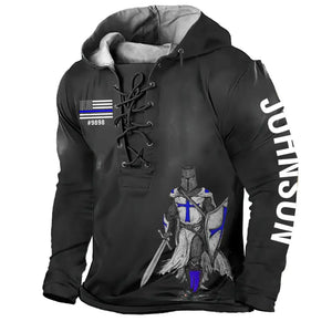 Personalized Knight US Police Custom Name & ID Lace-up Long Sleeves Hoodie 3D Printed QTVQ241603