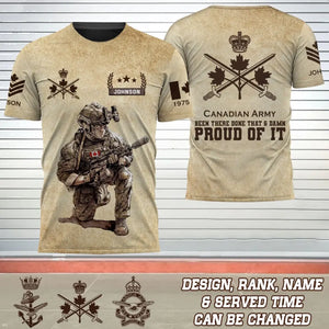 Personalized Canadian Army Been There Done That & Damn Proud Of It Canadian Veteran Custom Rank & Name 3D T-shirt Printed AHVQ241614