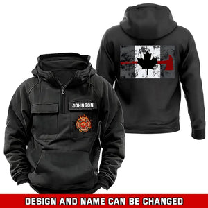 Personalized Canadian Firefighter Logo Canadian Firefighter Flag American Retro Hooded Sweatshirt Printed VQ241610