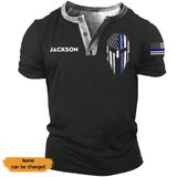 Personalized US Police Blue Line Flag Lapel Button Men's Short Sleeves Printed QTKH241615