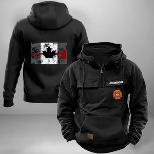 Personalized Canadian Firefighter Logo Canadian Firefighter Flag American Retro Hooded Sweatshirt Printed VQ241610