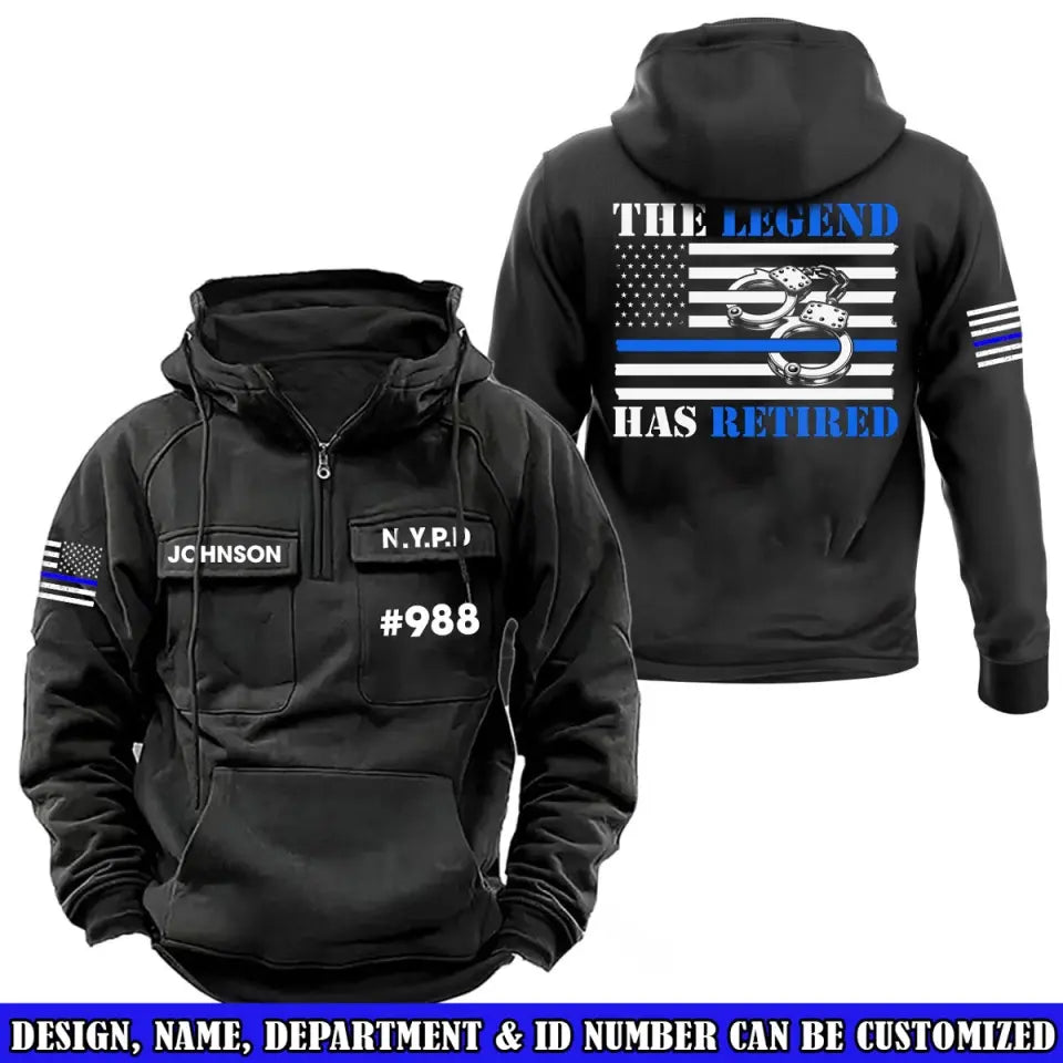 Personalized The Legend Has Retired US Police Department American Retro Hooded Sweatshirt Printed VQ241616