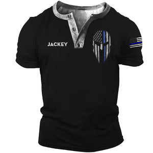 Personalized US Police Blue Line Flag Lapel Button Men's Short Sleeves Printed QTKH241615