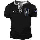 Personalized US Police Blue Line Flag Lapel Button Men's Short Sleeves Printed QTKH241615