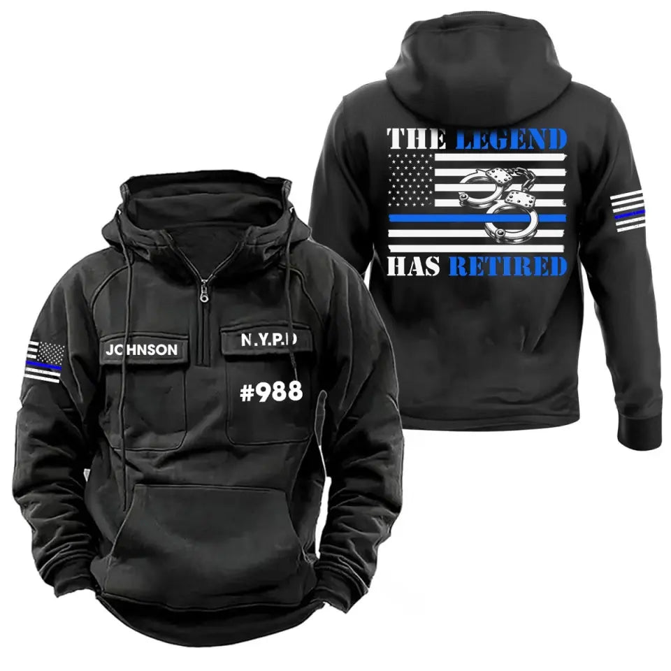 Personalized The Legend Has Retired US Police Department American Retro Hooded Sweatshirt Printed VQ241616