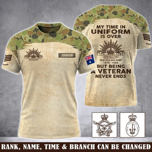 Personalized My Time In Uniform Is Over But Being A Veteran Never Ends Australian Army Veteran Camo 3D T-shirt Printed AHVA241617