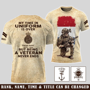 Personalized My Time In Uniform Is Over Royal Netherlands Army But Being A Veteran Never Ends 3D T-shirt Printed AHVA241609