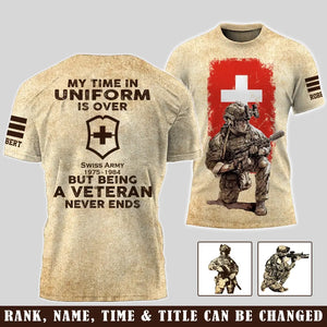Personalized My Time In Uniform Is Over Royal Swiss Army But Being A Veteran Never Ends 3D T-shirt Printed AHVA241609