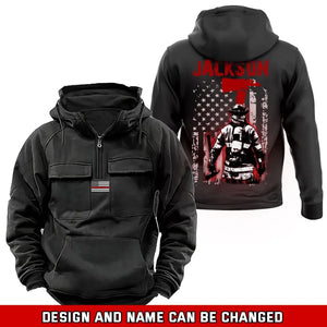Personalized US Firefighter Flag with Name American Retro Hooded Sweatshirt Printed QTVQ241622