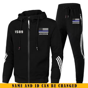 Personalized US Police Flag Custom Name, Department & ID 2D Set Tracksuit Hooded Sweatshirt & Pants Printed KVH241624