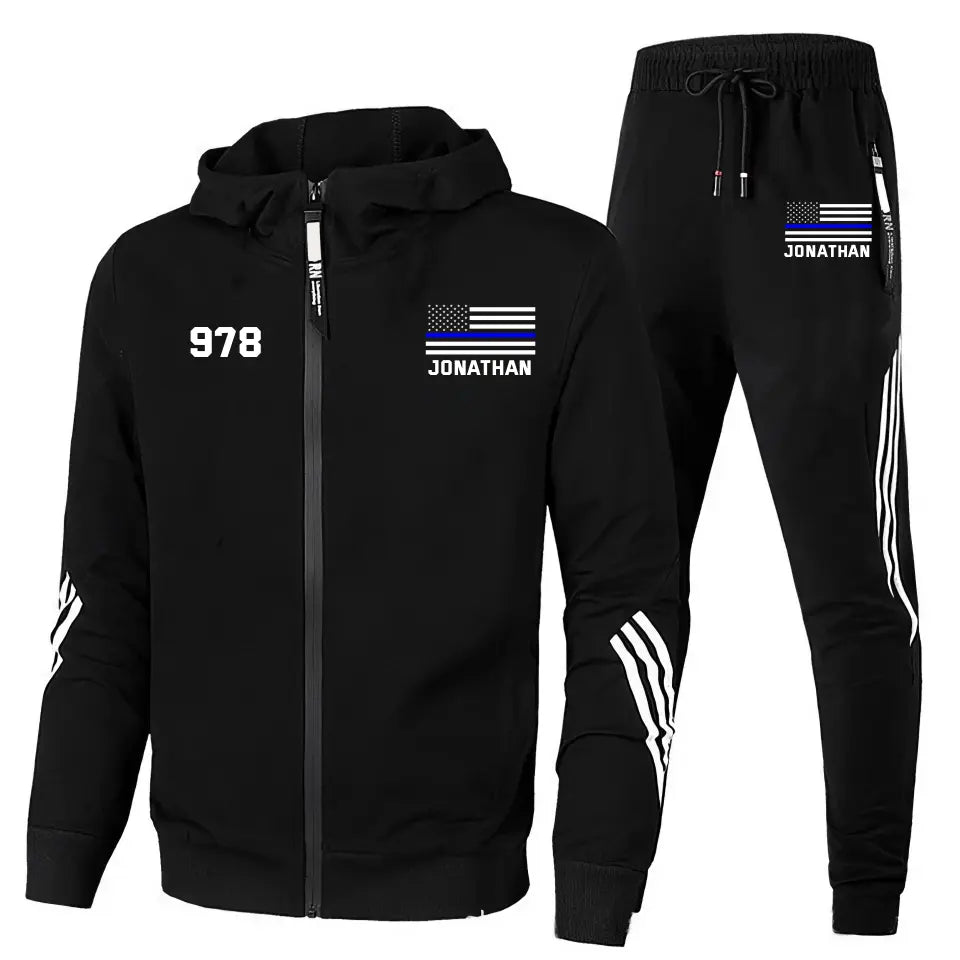 Personalized US Police Flag Custom Name, Department & ID 2D Set Tracksuit Hooded Sweatshirt & Pants Printed KVH241624