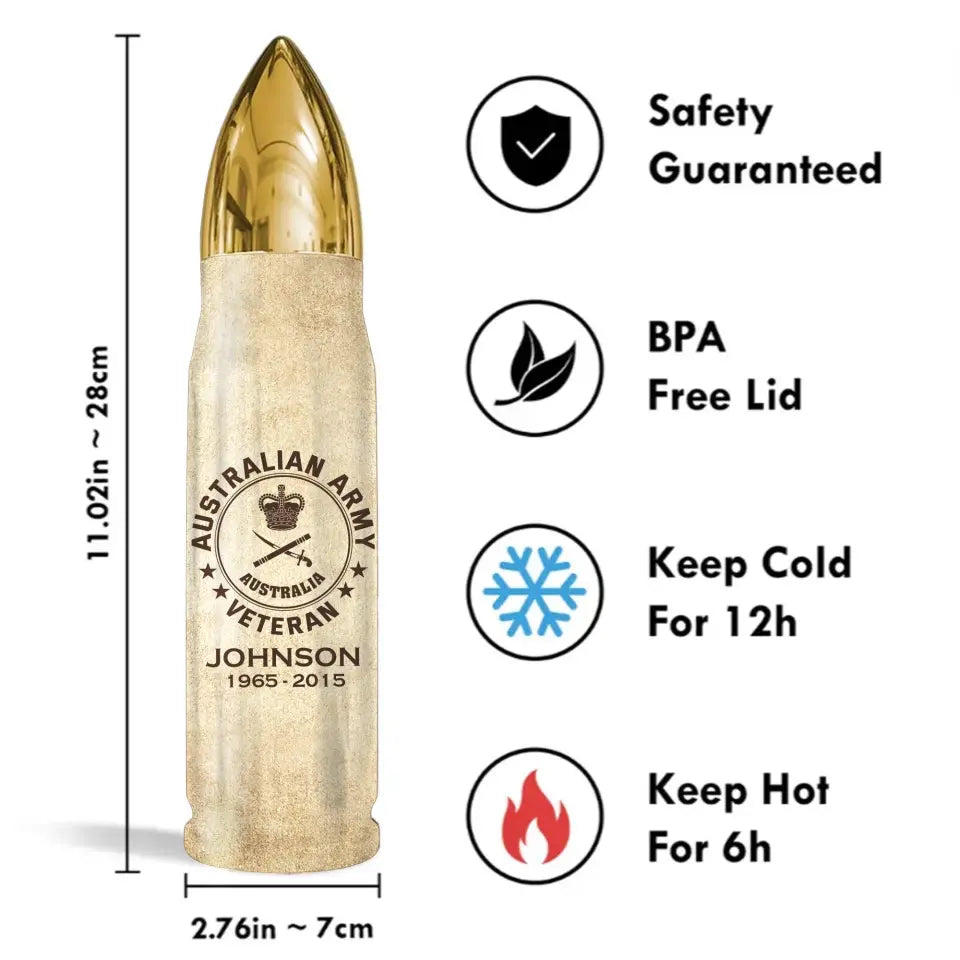 Personalized Australian Veteran Logo Custom Name & Time Bullet Tumbler Printed AHVQ241628