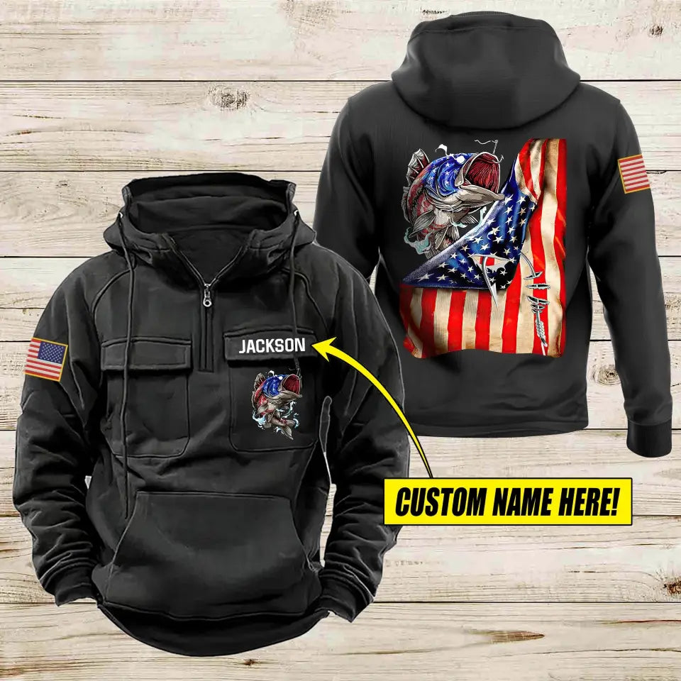 Personalized US Flag Fishing American Retro Hooded Sweatshirt Printed LVA241631
