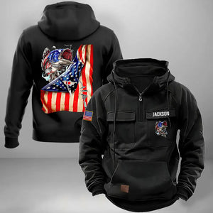 Personalized US Flag Fishing American Retro Hooded Sweatshirt Printed LVA241631