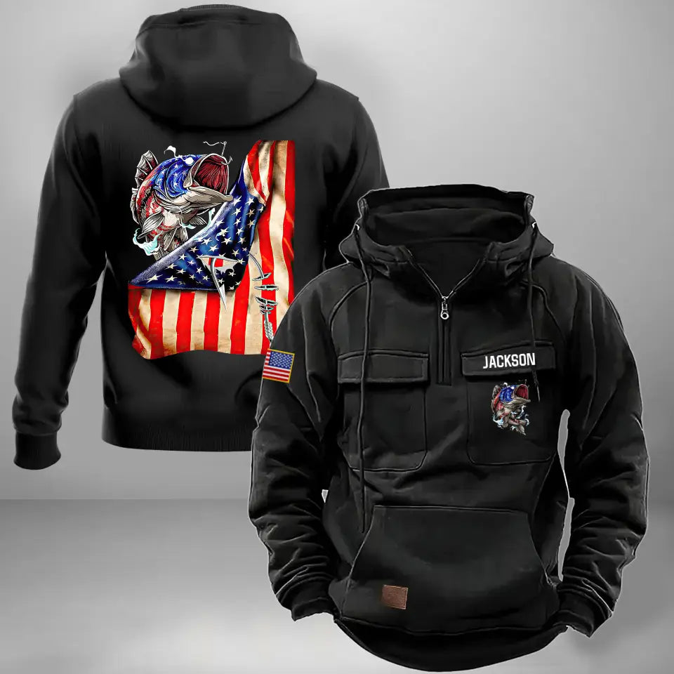 Personalized US Flag Fishing American Retro Hooded Sweatshirt Printed LVA241631