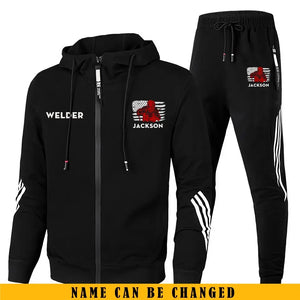 Personalized US Flag Welder Custom Name 2D Set Tracksuit Hooded Sweatshirt & Pants Printed KVH241632