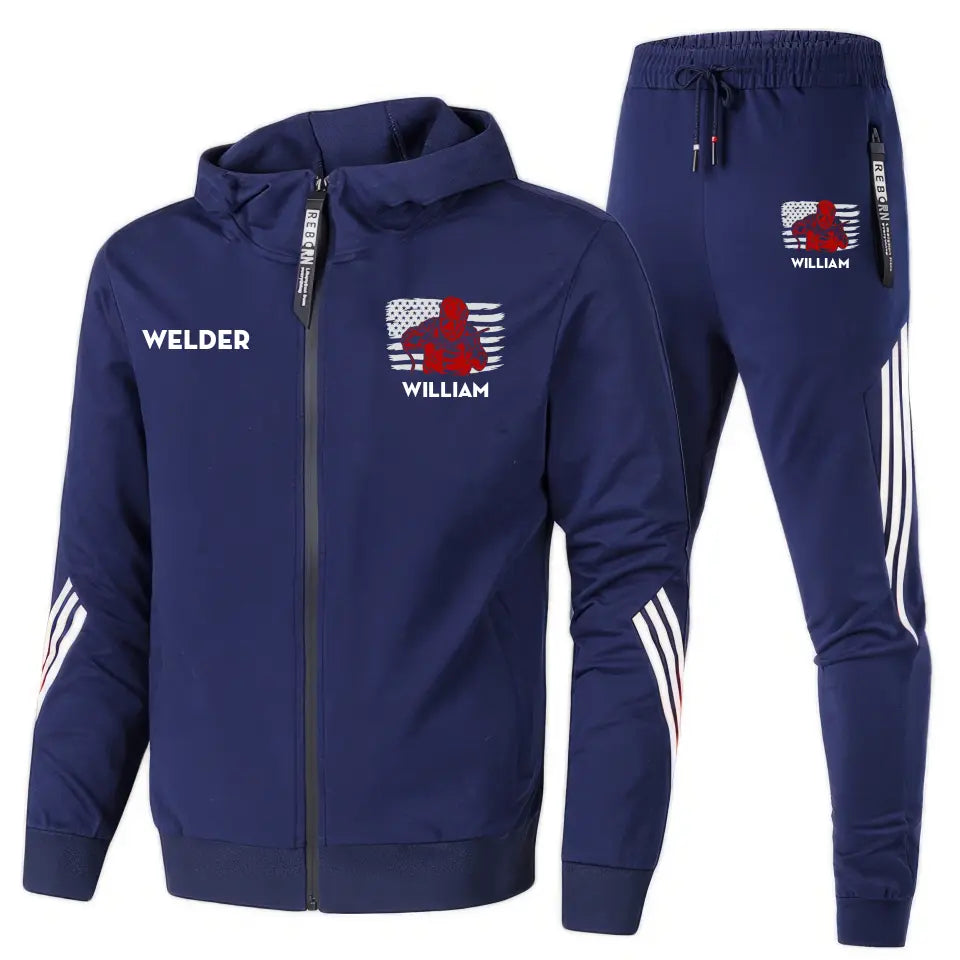 Personalized US Flag Welder Custom Name 2D Set Tracksuit Hooded Sweatshirt & Pants Printed KVH241632