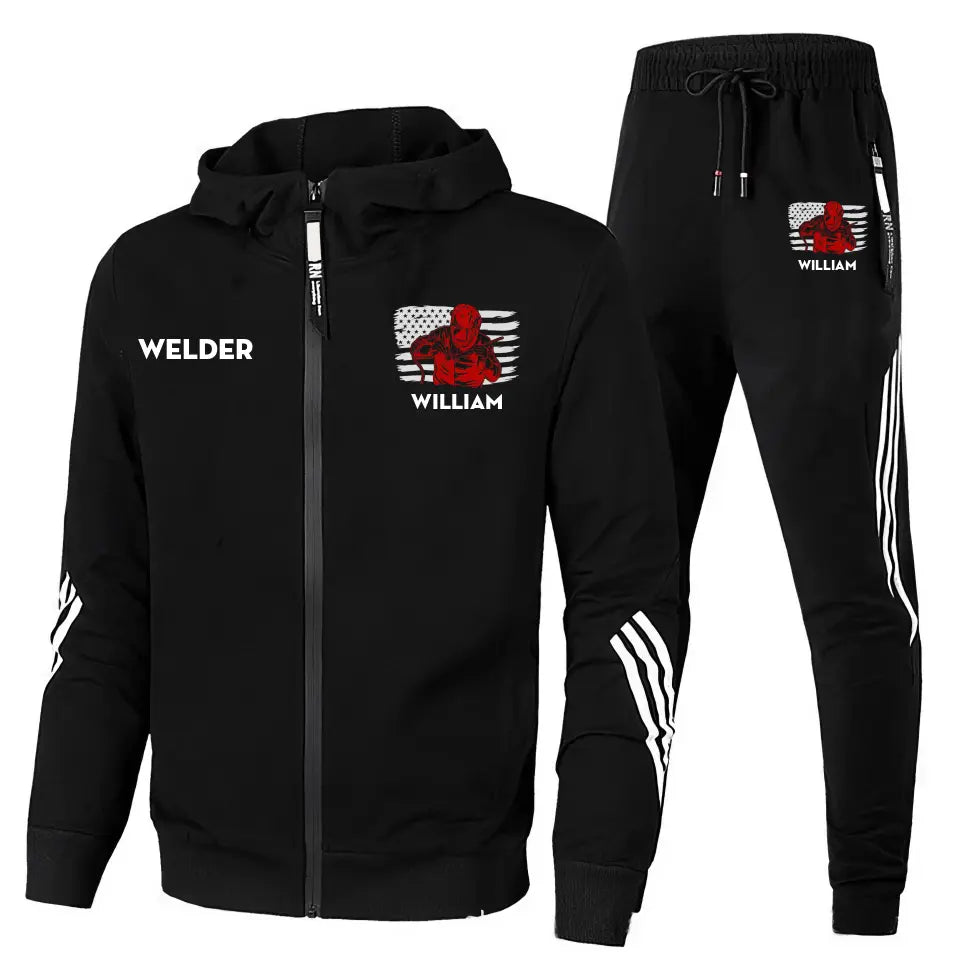 Personalized US Flag Welder Custom Name 2D Set Tracksuit Hooded Sweatshirt & Pants Printed KVH241632