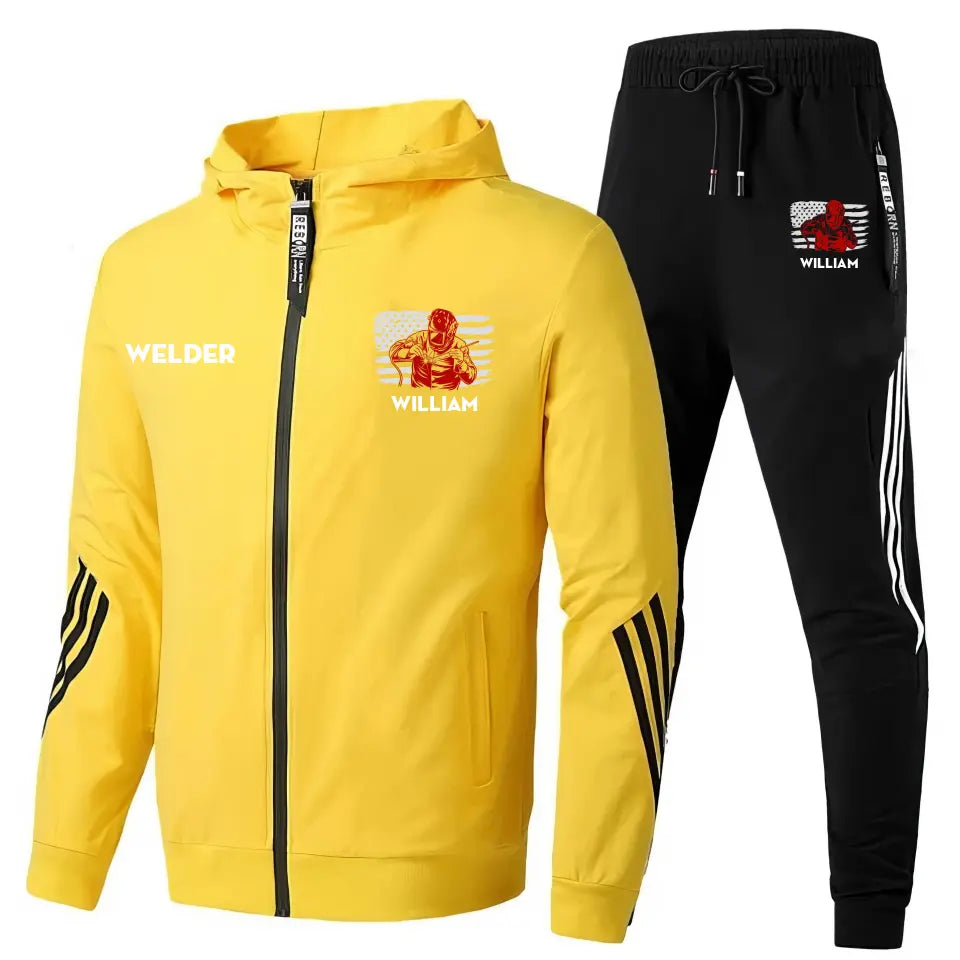 Personalized US Flag Welder Custom Name 2D Set Tracksuit Hooded Sweatshirt & Pants Printed KVH241632