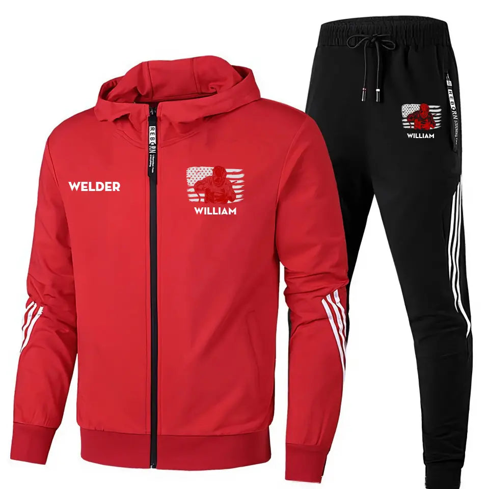 Personalized US Flag Welder Custom Name 2D Set Tracksuit Hooded Sweatshirt & Pants Printed KVH241632
