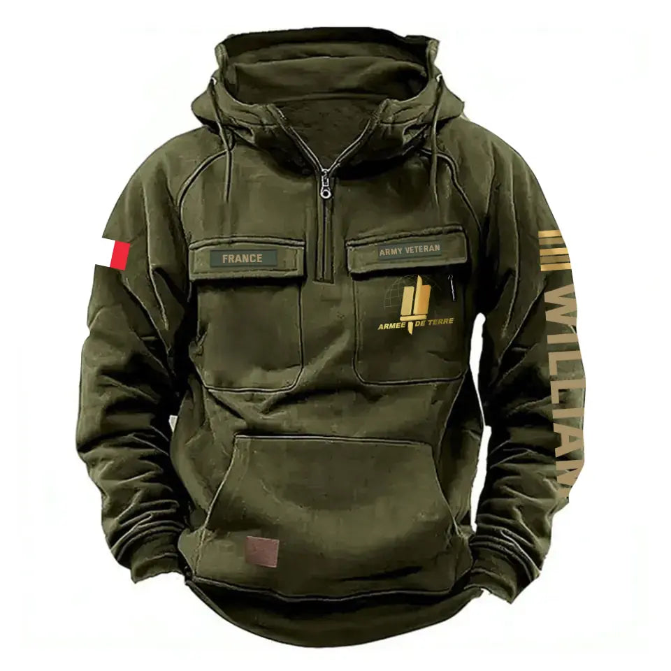 Personalized French Veteran Rank Gold & Logo American Retro Hooded Sweatshirt Printed KVH241636