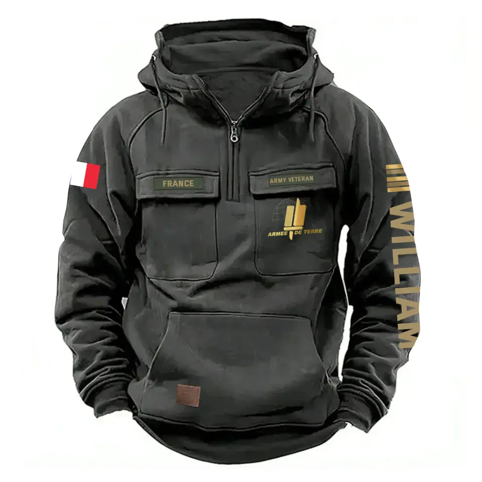 Personalized French Veteran Rank Gold & Logo American Retro Hooded Sweatshirt Printed KVH241636