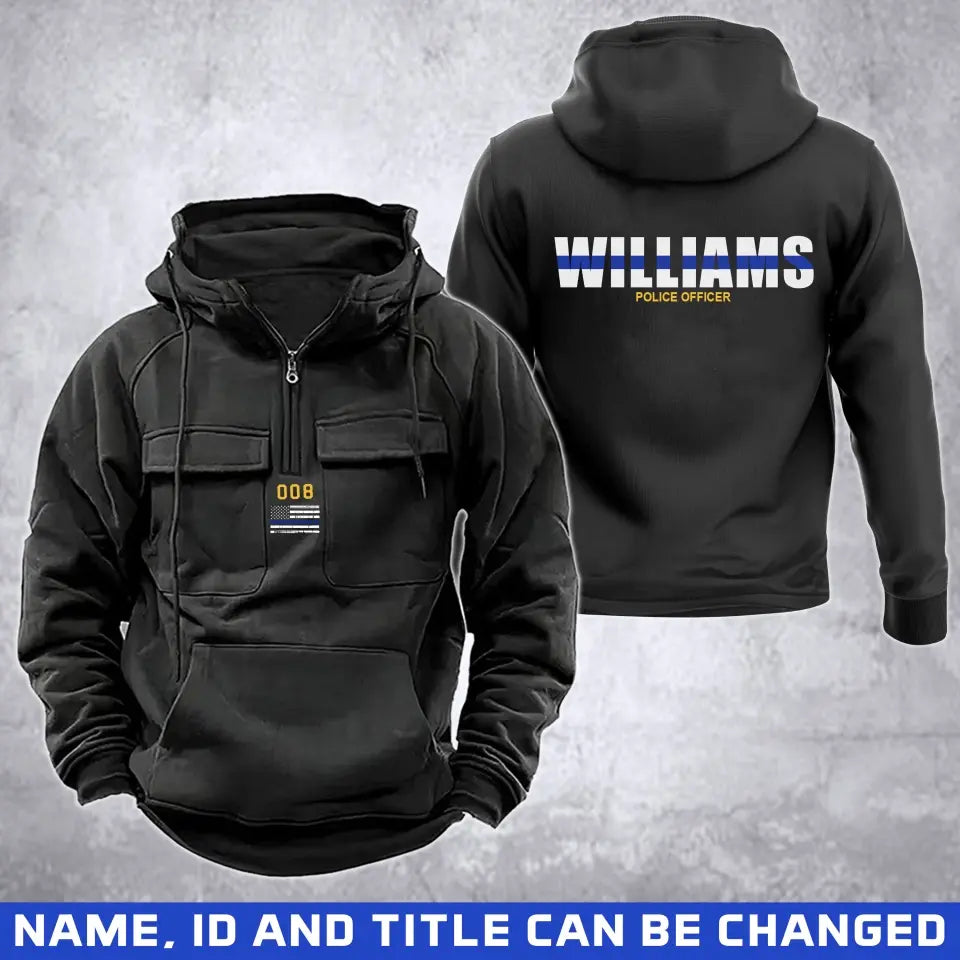 Personalized US Police ID Number Blue Line Custom Name American Retro Hooded Sweatshirt Printed QTVA241637