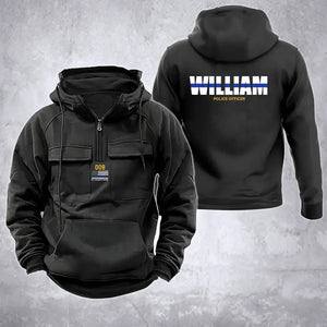 Personalized US Police ID Number Blue Line Custom Name American Retro Hooded Sweatshirt Printed QTVA241637