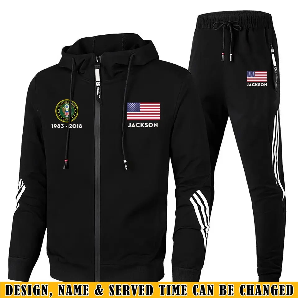 Personalized US Veteran Branch Logo & Name 2D Set Tracksuit Hooded Sweatshirt & Pants Printed VQ241638