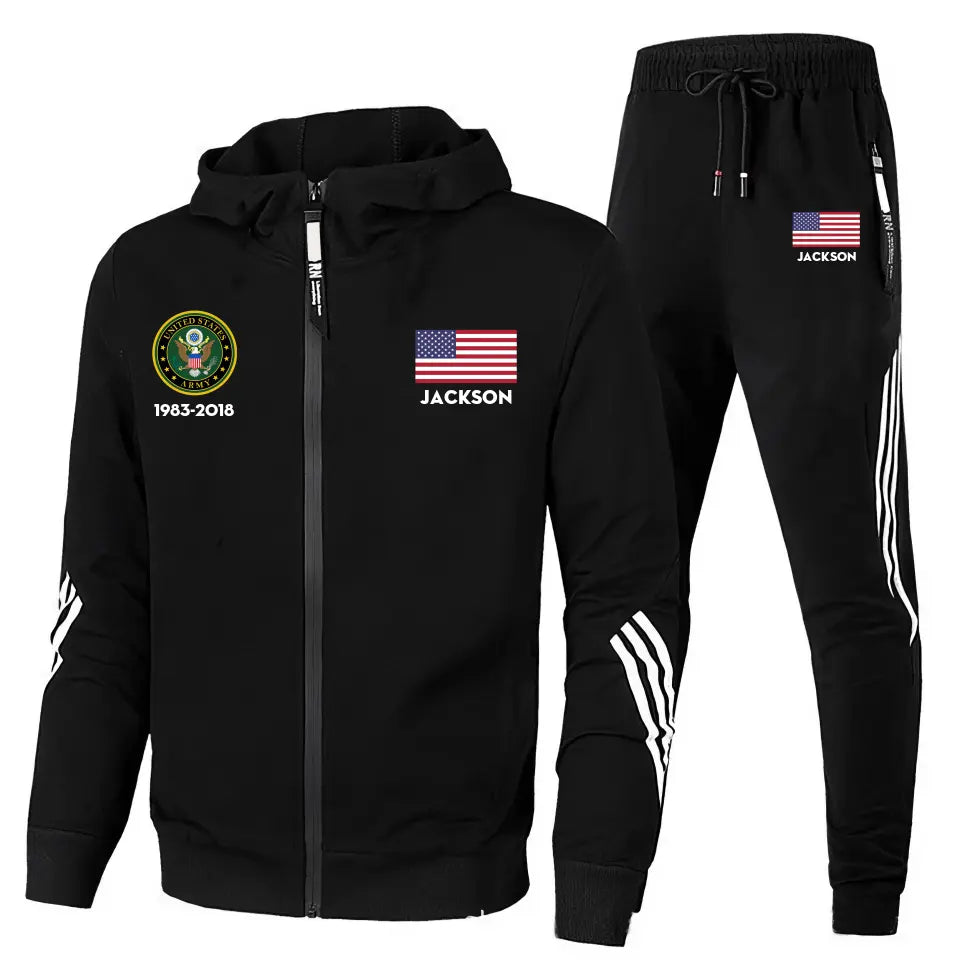 Personalized US Veteran Branch Logo & Name 2D Set Tracksuit Hooded Sweatshirt & Pants Printed VQ241638