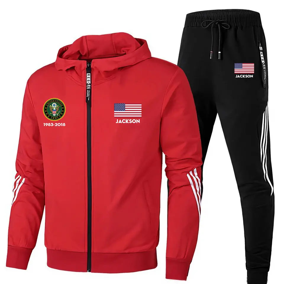 Personalized US Veteran Branch Logo & Name 2D Set Tracksuit Hooded Sweatshirt & Pants Printed VQ241638