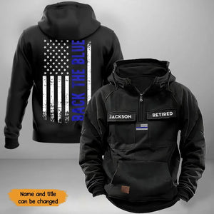 Personalized Back The Blue US Police American Retro Hooded Sweatshirt Printed QTKH241640