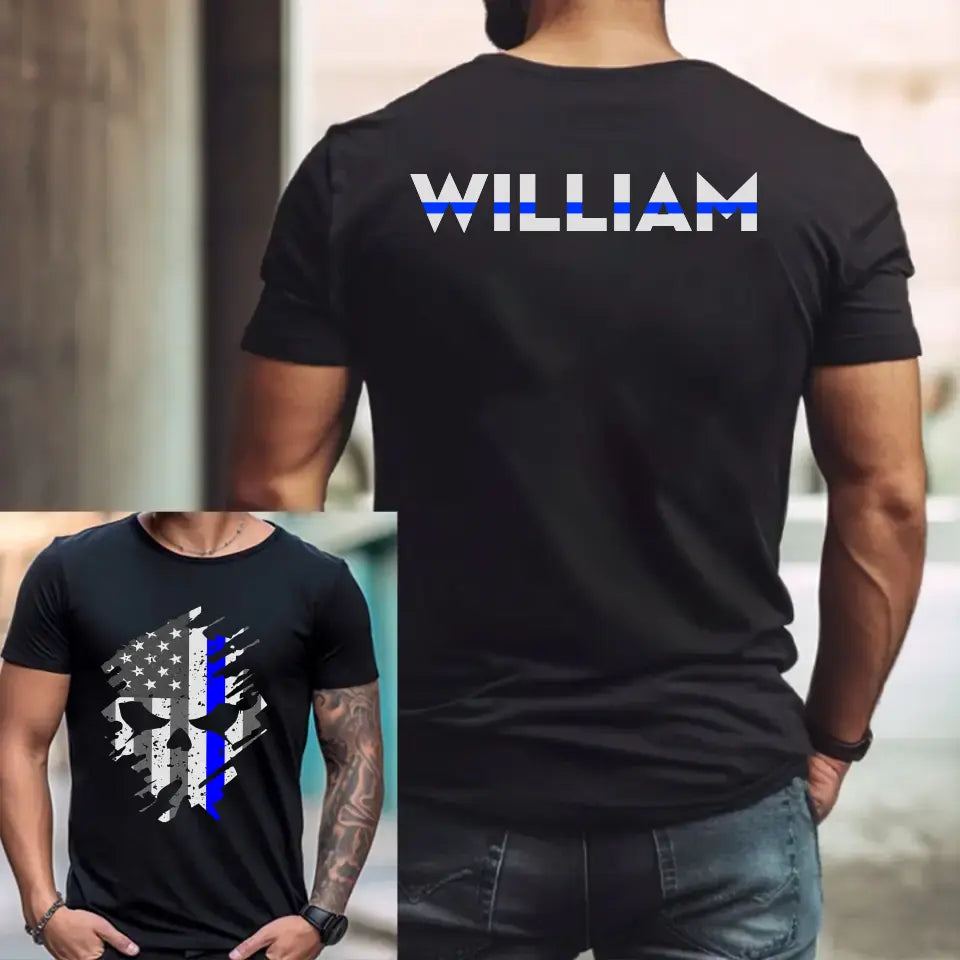 Personalized Skull US Police Flag T-shirt Printed QTKH241649