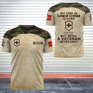 Personalized My Time In Uniform Is Over But Being A Veteran Never Ends Swiss Veteran 3D T-shirt Printed AHVA241645