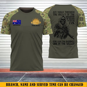 Personalized As I Walk Through The Valley Of The Shadow Of Death I Fear No Evil For I Am The Baddest One In The Valley Australian Veteran 3D T-shirt Printed KVH241646