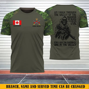 Personalized As I Walk Through The Valley Of The Shadow Of Death I Fear No Evil For I Am The Baddest One In The Valley Canadian Veteran 3D T-shirt Printed KVH241646