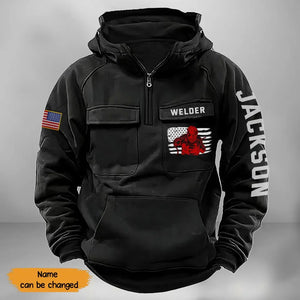 Personalized US Flag Welder Working American Retro Hooded Sweatshirt Printed KVH241652