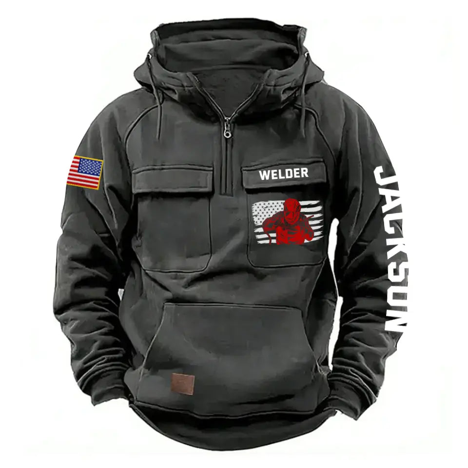 Personalized US Flag Welder Working American Retro Hooded Sweatshirt Printed KVH241652