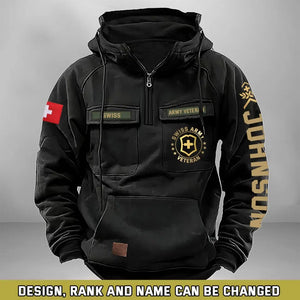 Personalized Swiss Army Veteran Rank Gold & Logo American Retro Hooded Sweatshirt Printed KVH241669