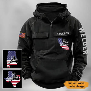 Personalized US State Flag Welder Working American Retro Hooded Sweatshirt Printed KVH241665
