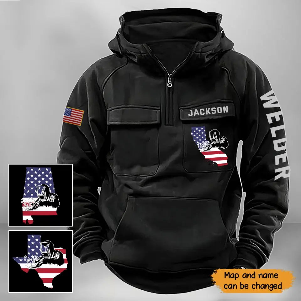 Personalized US State Flag Welder Working American Retro Hooded Sweatshirt Printed KVH241665